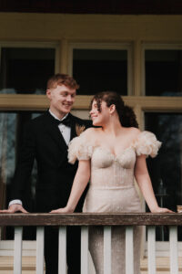 Wedding day portrait in front of Newport Registry Office
