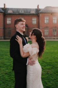 Candid moment between the bride and groom at Tredegar House