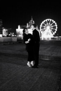 Candid portrait of couple at night in black-and-white