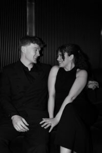 Black-and-white portrait of couple in Everyman Cinema