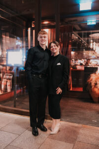 Portrait of bride and groom outside Gaucho in Cardiff City Centre