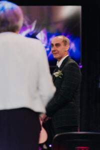 Groom's reaction as he sees the bride for the first time