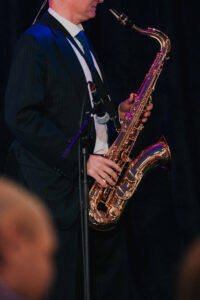 Saxophone player in the worship team at wedding in Jubilee Church Grantham
