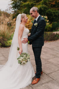 Bride and groom portrait together at Wyndham Park, Grantham