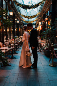 Formal couple portrait at Cardiff Arcades
