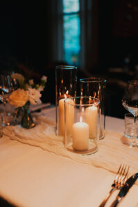 Wedding table styling and candles in Cardiff Townhouse