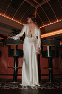 Portrait of bride's dress with direct flash