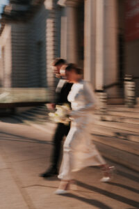 Blurry photo of groom and bride in Cardif