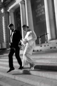 Black-and-white portrait of couple at Cardiff Museum