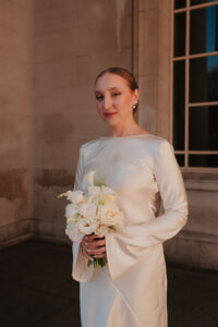 Solo portrait of bride at Cardiff Museum