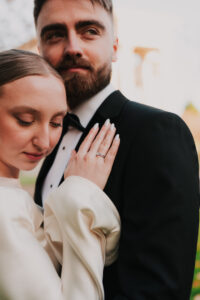 Close-up of bride and groom in South Wales