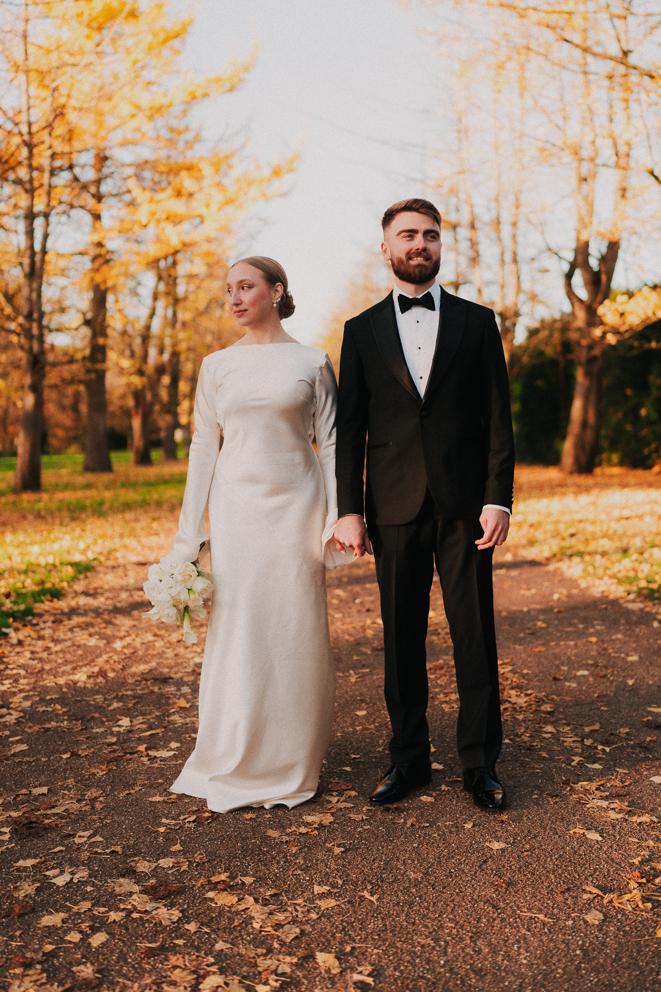 Portrait of bride and groom in Bute Park