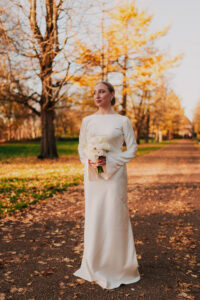 Bride looking away in wedding portrait