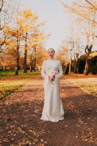 Solo portrait of bride during golden hour in South Wales