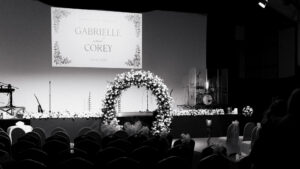 Inside Warehouse Church set up for a wedding