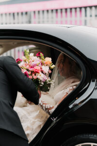 Bride arrives for wedding in Newport