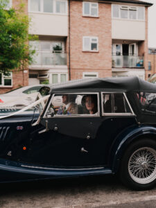 Portrait of bride arriving at Waterloo Church